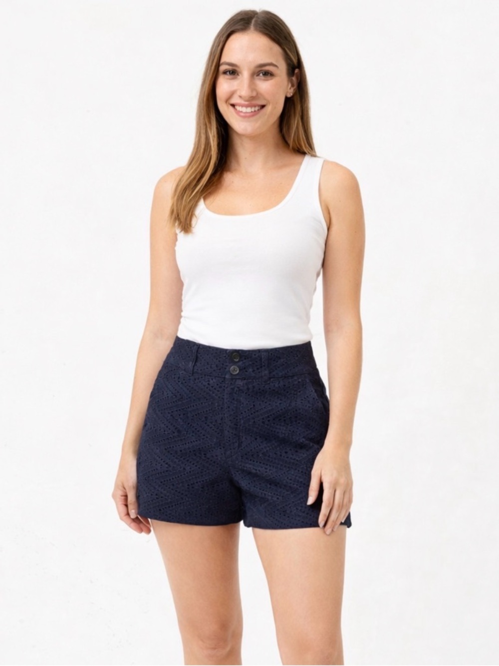 Outback Red Navy Eyelet High-Waist Shorts